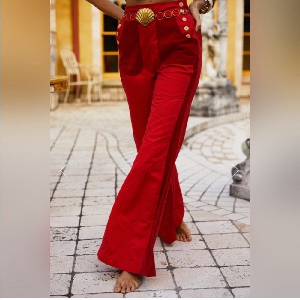 🌼CU Red Hot Twill and Suede Flare Pants L